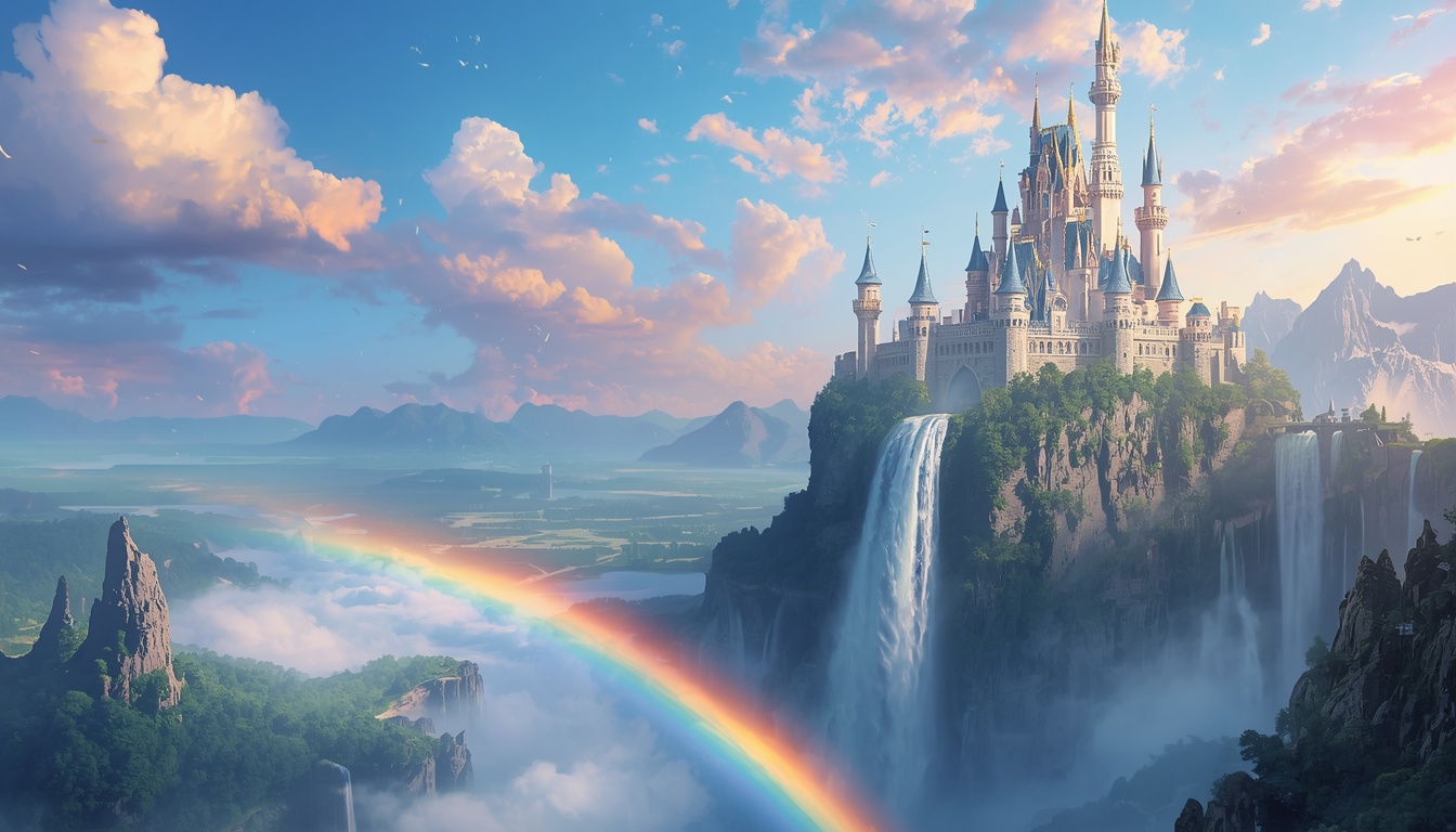 Concept survey of a Tectonica settlement balanced on a cliff above cascading waterfalls