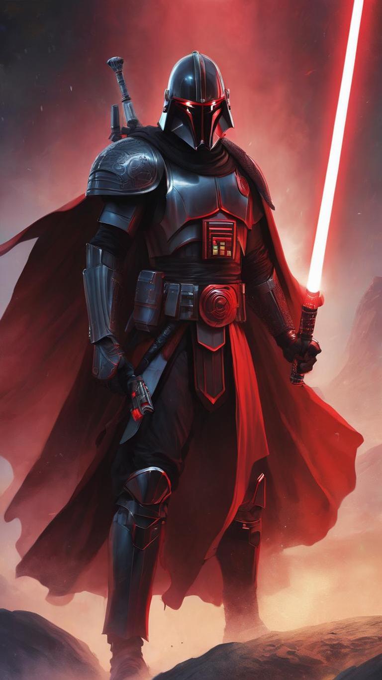 An armoured helmeted marshal in a dark cape under a red sky in a sci-fi video game